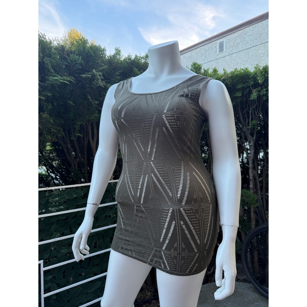 TEMT Mesh Y2K Tank Top Or Dress Army Green Open Knit Boho Goth Grunge Large - Picture 3 of 14